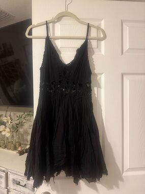 Free People Black Lace-Trim Mini Dress XS